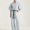 Veste cocon réversible en denim bleu clair