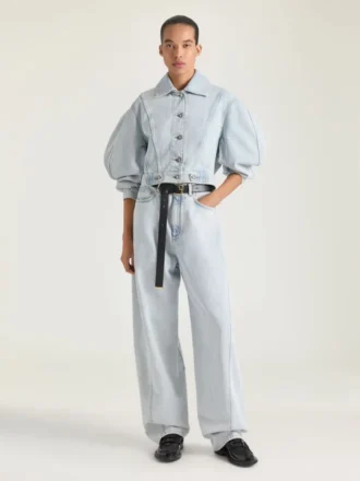 Veste cocon réversible en denim bleu clair