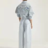 Veste cocon réversible en denim bleu clair