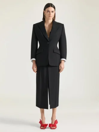 Veste cocon à simple boutonnage en laine et mohair