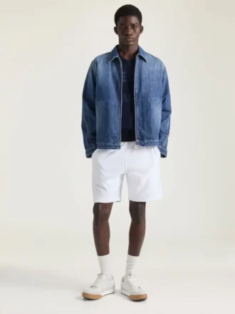 Veste à coutures couture en denim bleu foncé