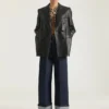 Veste croisée fendue en cuir Veste croisée fendue en cuir