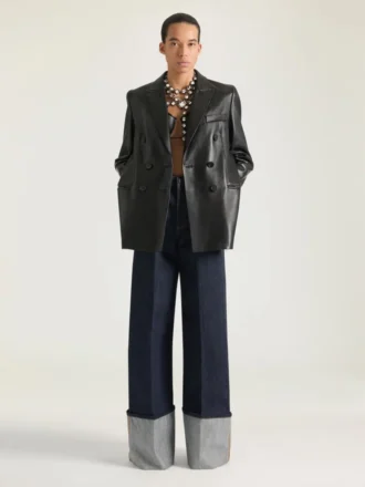 Veste croisée fendue en cuir