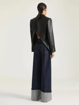 Veste croisée fendue en cuir