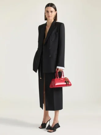 Veste croisée fendue en laine et mohair