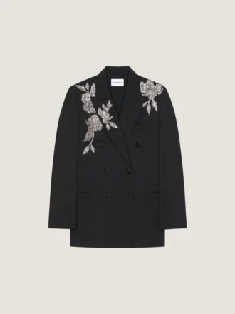 Veste à double boutonnage fendue en laine avec paillettes