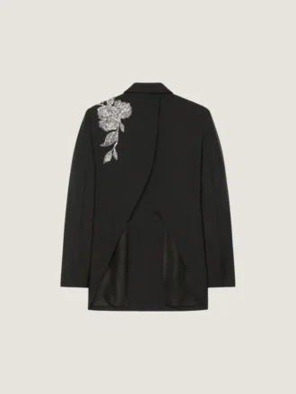 Veste à double boutonnage fendue en laine avec paillettes