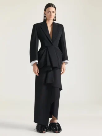 Jupe longue portefeuille en laine et mohair