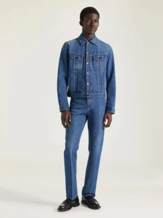 Veste en denim bleu moyen