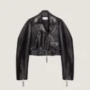 Veste motard courte en cuir style cocon Veste motard courte en cuir style cocon