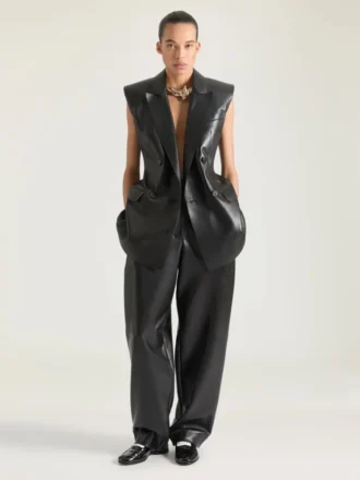 Pantalon à double pli en cuir