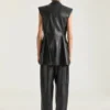 Veste sans manches à double boutonnage en cuir