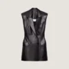 Veste sans manches à double boutonnage en cuir