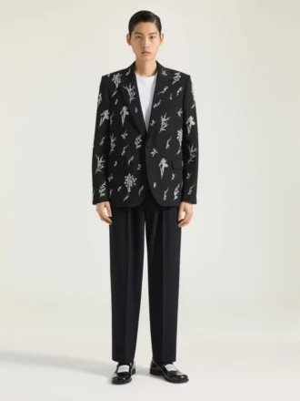 Veste à simple boutonnage en laine brodée de cristaux