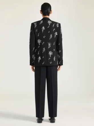 Veste à simple boutonnage en laine brodée de cristaux