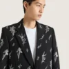 Veste à simple boutonnage en laine brodée de cristaux Veste à simple boutonnage en laine brodée de cristaux