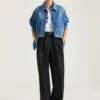 Veste trapèze en denim bleu moyen Veste trapèze en denim bleu moyen