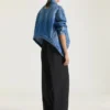 Veste trapèze en denim bleu moyen Veste trapèze en denim bleu moyen