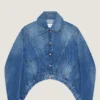Veste trapèze en denim bleu moyen Veste trapèze en denim bleu moyen