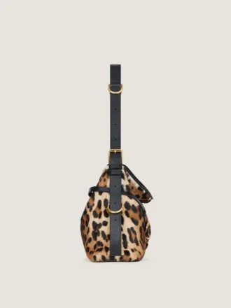 Voyou Bag moyen en cuir effet poney avec motif léopard
